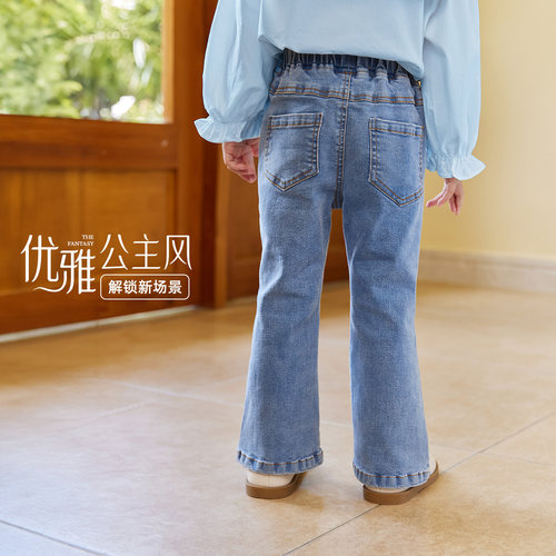 [7A抗菌]女童春季牛仔裤宝宝法式春装女小童洋气休闲微喇儿童裤子 - 图3