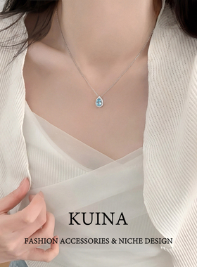 蓝眼泪项链女颈链水滴吊坠锁骨链