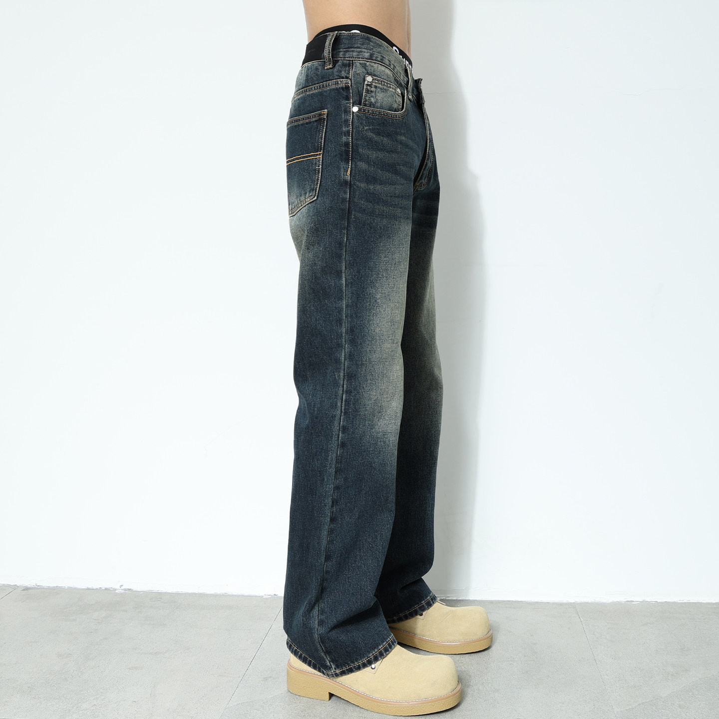 美式潮牌复古水洗深蓝色微喇牛仔裤男士宽松2026秋冬款设计感裤子,淘宝优惠券,粉丝福利购,淘宝优惠卷