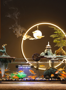 招财流水循环玻璃鱼缸家居客厅电视柜装饰风水轮摆件乔迁新居礼品