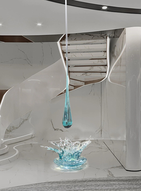现代酒店会所大堂门厅透明水滴吊饰雕塑树脂水花摆件落地艺术装饰