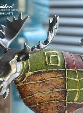 树脂工艺品动物 摆件油画鹿客CF171128麋厅电视柜关玄房间桌面装