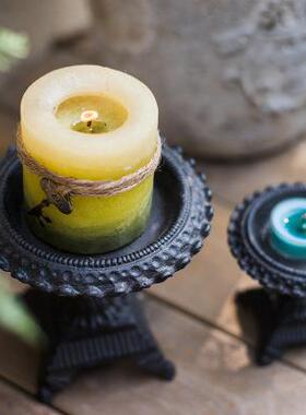 美式乡村复古风高脚铸铁香薰烛台摆设花器杂货花园庭院装饰摆件