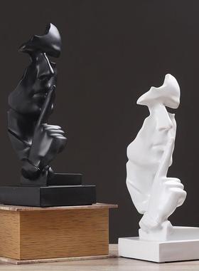 北欧现代简约黑白沉默是金抽象人物雕塑工艺品摆件艺术品装饰摆设