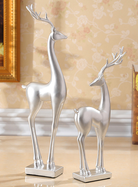 创意情侣鹿摆件客厅酒柜电视柜玄关工艺家居饰品高档奢华结婚礼物