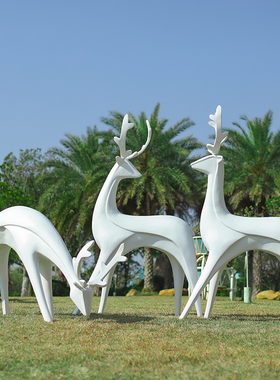 户外鹿雕塑玻璃钢园林景观装饰小品现代草坪公园造景梅花鹿摆件