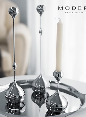 摩登MODERN轻奢不锈钢手工抛光水滴烛台摆件高端家居餐桌装饰礼品