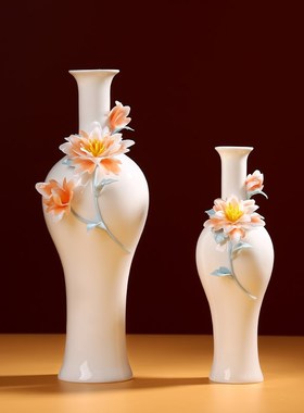 聚善缘陶瓷花瓶摆件新中式高级感手捏白瓷花净瓶客厅轻奢装饰摆件