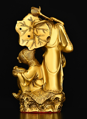 纯铜和合二贤f摆件 家庭婚房贺新婚结婚摆设 家居卧室夫妻摆件礼