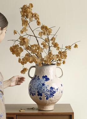 贝汉美白色陶瓷花级感客厅民宿玄关插花台面装饰青花紫藤花器