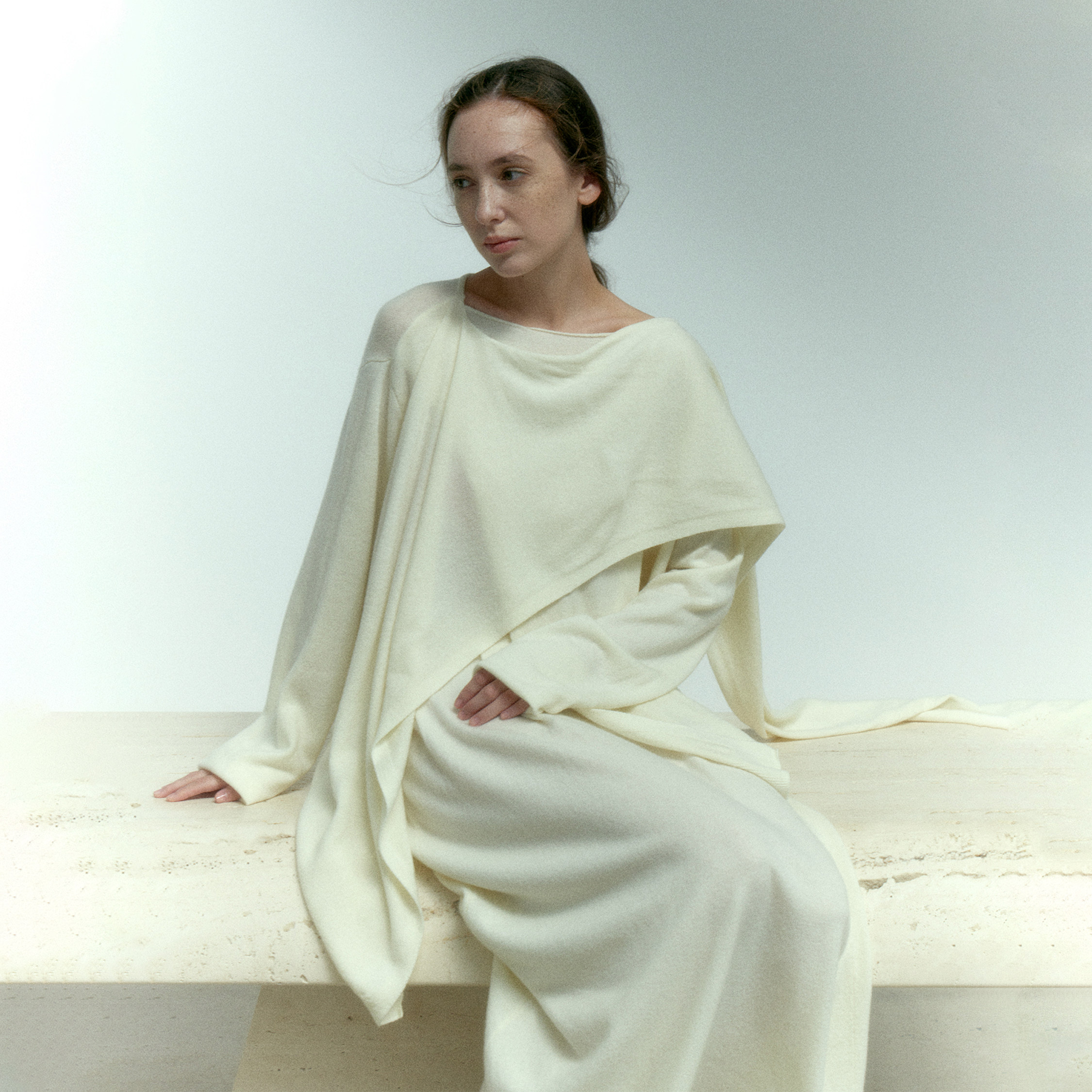 NOEND24AW 【陆翊 同款】荡领围巾毛衣压褶花苞针织半裙针织套装,淘宝优惠券,粉丝福利购,淘宝优惠卷