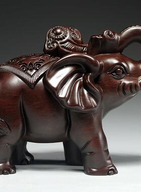 黑檀木饰雕大象摆件一FJR474对木家居玄关店铺木象装红工质艺品开