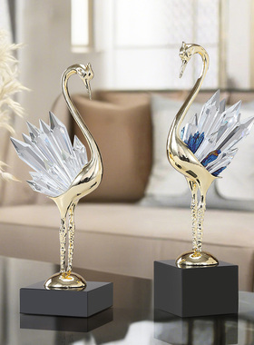 水晶天鹅摆件一对现代客厅电视柜酒柜床头柜家居饰品新房结婚礼物