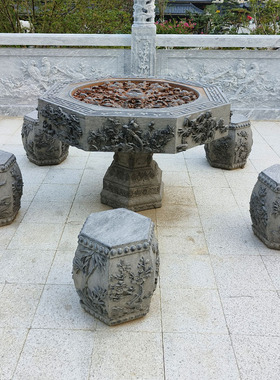 仿古石桌石凳一套庭院花园家用户外别墅天然大理石石头桌子石凳子