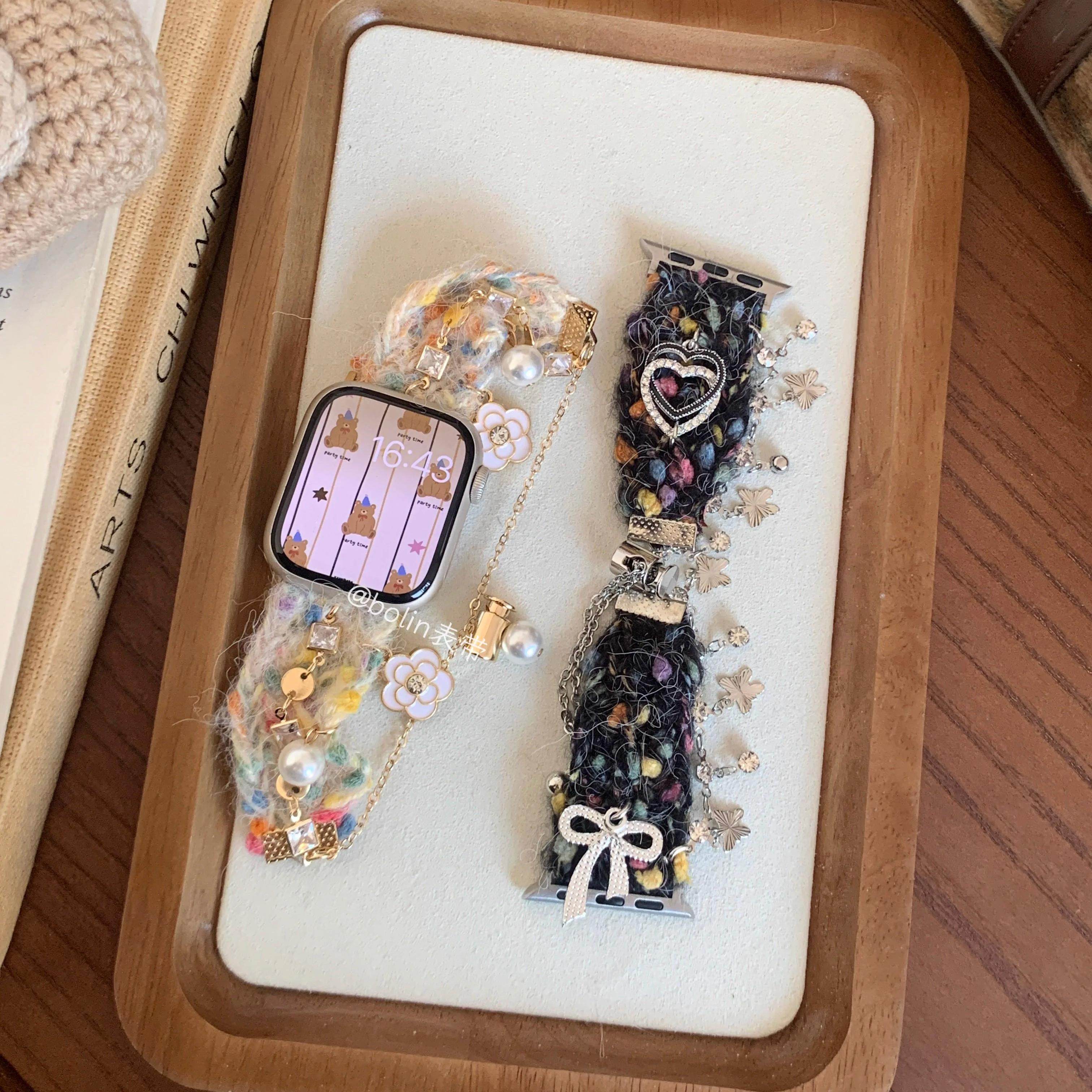 适用华为fit3表带ins圣诞毛绒伸缩表链watchFit2高级女iwatchS10/9/8/7/6/5代se女蝴蝶结45mm小香风41mm腕带,淘宝优惠券,粉丝福利购,淘宝优惠卷