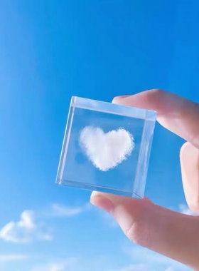创意下雨云朵透明水晶立方体摆件治愈解压送女生生日礼物方块精致