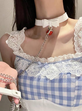 纯欲蝴蝶结铃铛项链女颈带脖子项圈配饰颈链子choker性感颈圈情侣