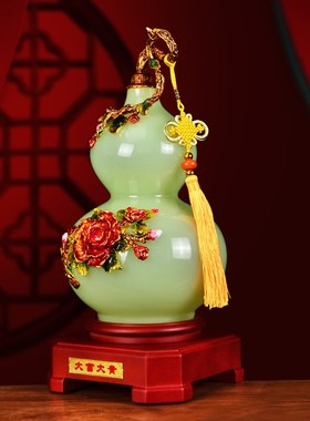 招财珐琅彩琉璃玉葫芦花瓶摆件家居客厅电视柜饰品乔迁新居礼品