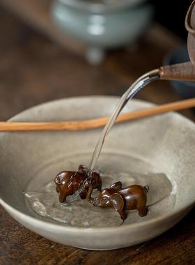 纯铜大象茶宠小摆件精品可养变色手把件茶桌创意装饰品搁置笔搁