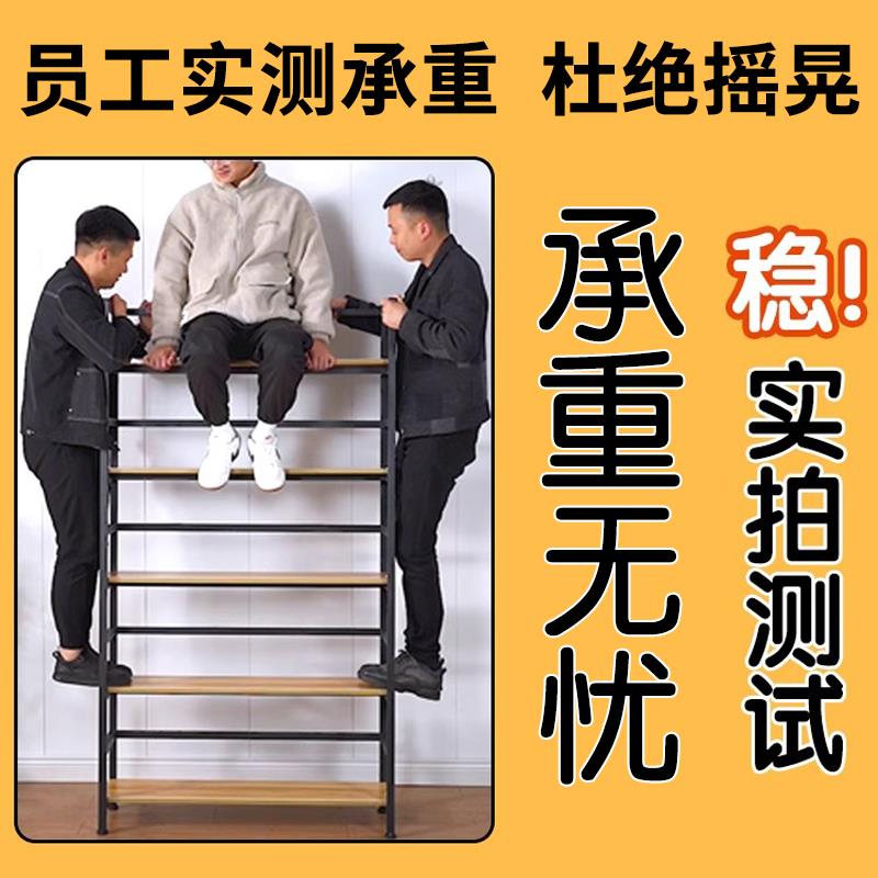 书架落地储物架子简易钢木货架图书馆书架家用多层书柜铁艺置物架 - 图1