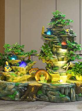 大型1706院假流水山风喷泉加湿器水轮招财鱼缸客厅室内庭开业盆景