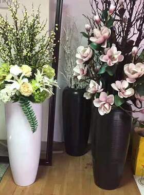 玻璃钢组合圆花盆简约美陈花器绿植商场酒店装饰摆件落地大花瓶