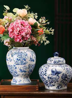 青花瓷陶瓷饰器花中瓶仿古摆件客瓷厅青花仿古20230209式家居博古