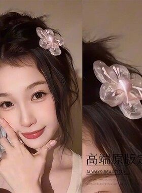 虞书欣同款粉色花朵樱花头饰发夹女甜美果冻鸡蛋花发卡侧边发发饰
