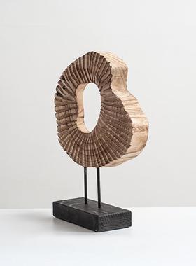 中古侘寂风艺术实木雕塑样板间售楼处民宿酒店玄关书柜装饰品摆件