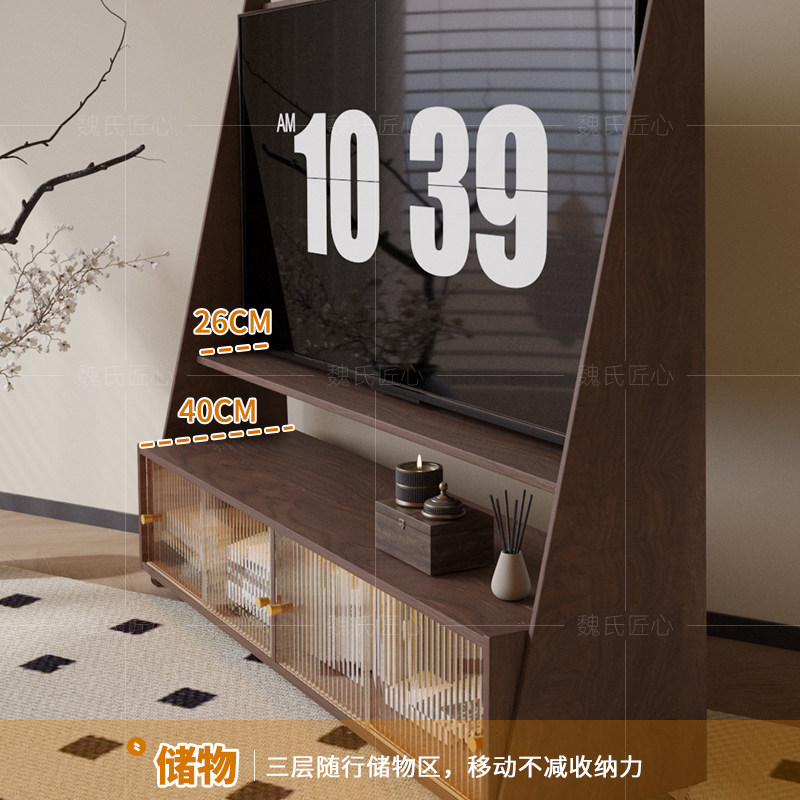 中古风实木电视柜客厅家用小户型电视机柜可移动带轮置物电视机架,淘宝优惠券,粉丝福利购,淘宝优惠卷