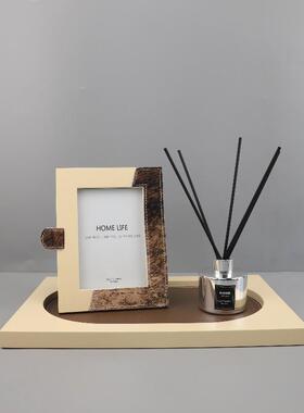 现代简几约相高档马毛木质何拼接家框托1179盘摆件客厅卧室玄关居