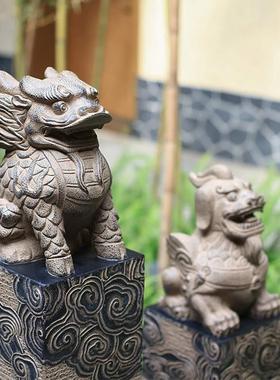 拴马桩石布貔thloyhyl貅仿古拴马麒麟门口摆件庭院花园置造景装饰