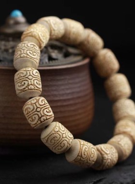 极速香樟木老型佛珠雕刻回纹珠手串桶G珠文玩木质念珠饰品男女款