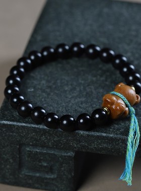 极速檀香木d无脸熊佛珠手串编织手链檀香女文艺民族风情侣饰品礼