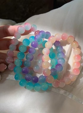 极速双色冰透粉盘玩手串小学生情侣礼物渐变菩提手U串女生水晶玻