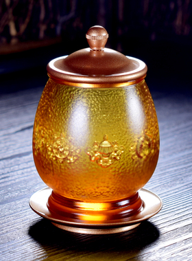 新品黄铜古法琉璃圣水杯仿古供佛观音净水杯N家用佛堂莲花供杯室