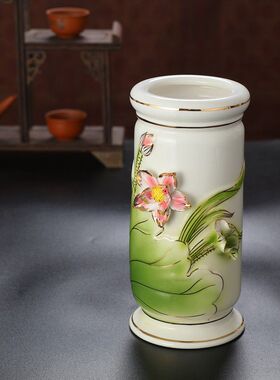 新品手工拈花陶瓷插香香桶 香筒 家用供奉L 装香的线香插香桶放香