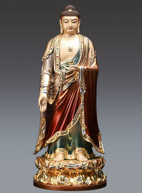 极速台湾珐琅西方三圣佛像纯铜阿弥陀佛站像铜像观音菩.萨佛像家