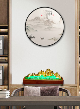 极速金山银山摆件贴金水晶千里江山图招财摆件办公U室客厅玄关工