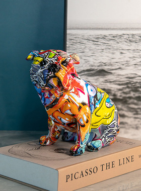 极速创意炫彩树i脂工艺斗牛犬摆件家居客厅办公室电视柜桌面装饰