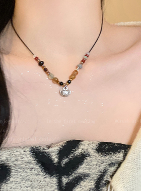 极速新中式平安锁串珠吊坠项链女生轻奢小众配饰T新款复古民族风