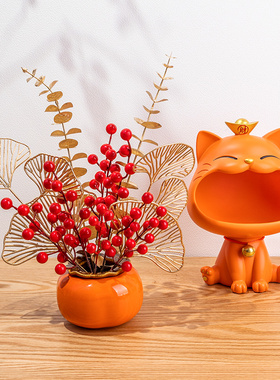 新品柿柿如意摆件家居q客厅电视柜装饰品玄关桌面乔迁之喜新居礼