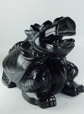 天然黑墨玉母子龙龟黑色玉石龙龟黑曜石龙头龟玄关书桌客厅摆件