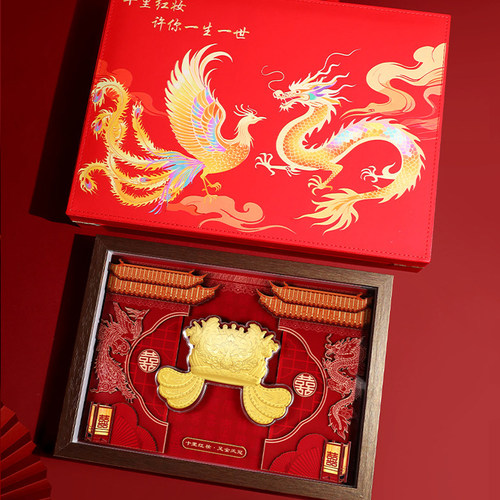 蒂蔻珠宝黄金摆件凤冠呈祥金钞婚嫁摆件黄金礼品国潮三金结婚礼物 - 图2