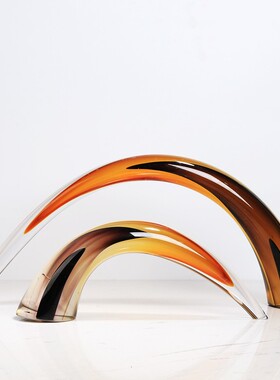 艺术品超厚混彩琉璃牛角摆件现代轻奢客厅样板间酒店桌面玄关装饰