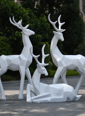 玻璃钢块面几何抽象梅花鹿雕塑户外花园林动物摆件商场美陈装饰品