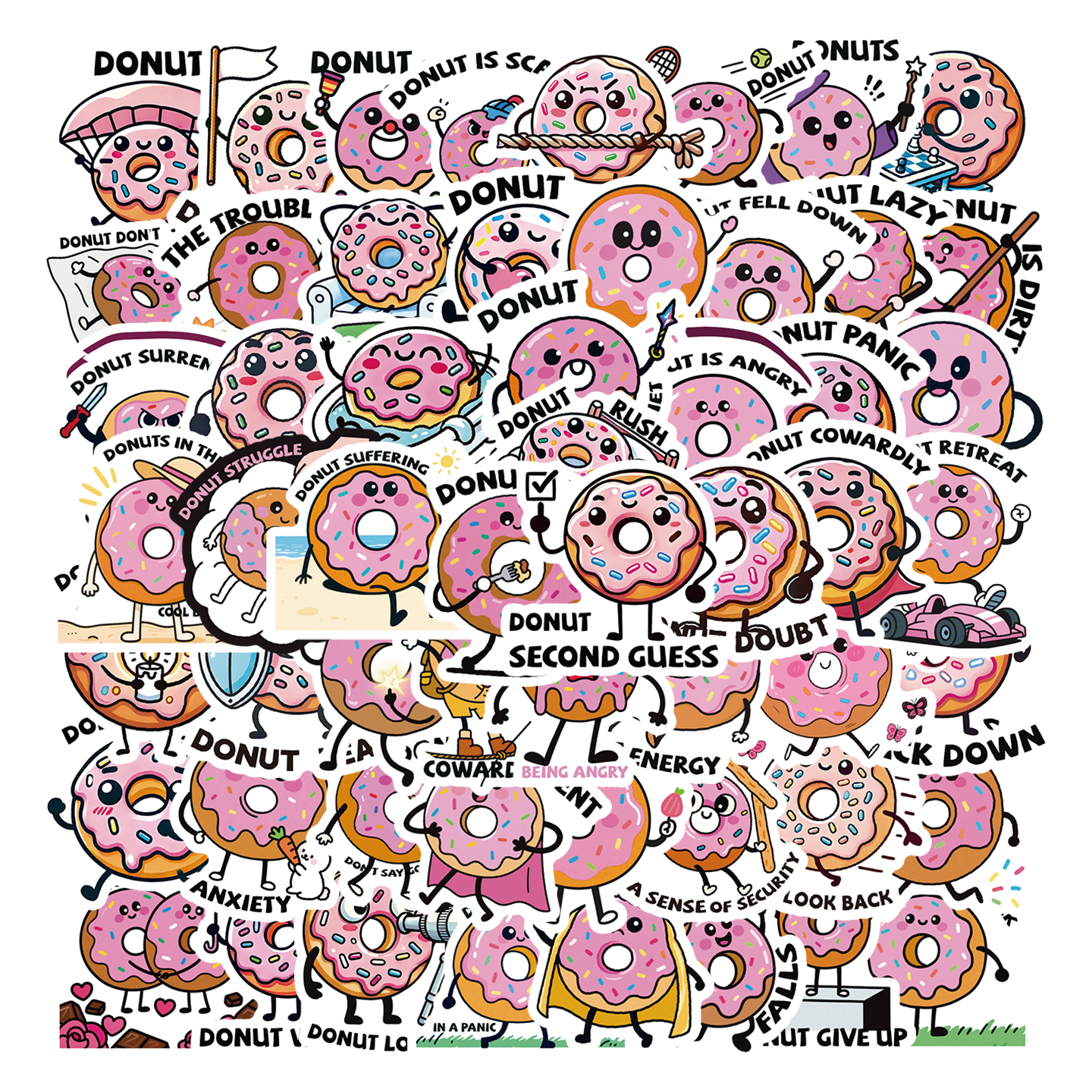 56张创意粉色可爱有趣的甜甜圈文字英文卡通贴纸装饰手机壳行李箱笔记本电脑保温杯头盔音箱洗衣机DIY防水贴,淘宝优惠券,粉丝福利购,淘宝优惠卷