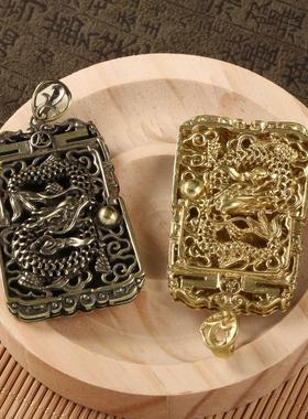 复古黄铜微雕龙吊牌腾龙盛世铜吊件霸气个性汽车钥匙扣挂件装饰品