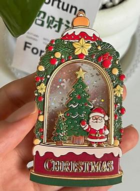 现货圣诞金属冰箱贴圣诞节纪念礼品氛围感装饰浮雕流沙磁吸贴