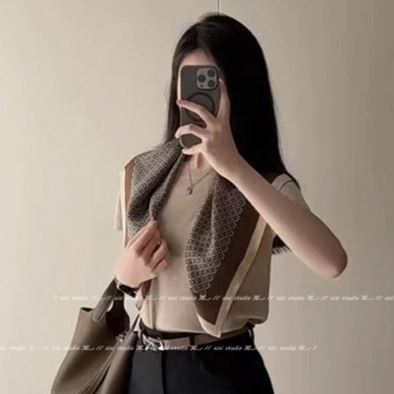 服饰丝巾！法式气质咖色外搭披肩老钱风丝巾轻奢高级感方巾领巾配